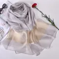 Elegant 100% silk scarf in champagne and light grey blocks for women beachwear - Gray