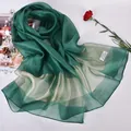 Elegant emerald green and gold 100% silk scarf with a smooth semi-transparent texture - Army Green