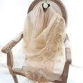 Elegant champagne silk wool shawl featuring delicate floral embroidery on fine fabric - 180x80cm / Beige