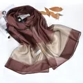 Luxurious brown and champagne 100% silk long scarf with elegant glossy finish - Coffee