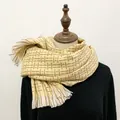 Classic plaid winter scarf in beige and brown with soft fringe for casual women outfits - 190cm / Yellow