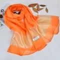 Orange and champagne gold silk scarf with striped ends and 100 percent silk label - Orange