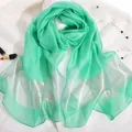 Mint green 100% silk scarf with metallic gold stripes and light translucent texture - Light Green