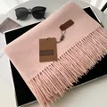Elegant pink thickened cashmere-like scarf with long tassels and premium brand detailing - Extended Version / Flesh Pink