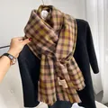 Winter plaid scarf with pink yellow check patterns and fringe trim for women - Pink Yellow Purple Plaid (Type C)