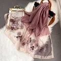 Elegant mauve silk wool scarf with floral embroidery and sequins on white faux fur background - 195CM / Leather Red