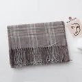 Elegant plaid winter scarf in brown and beige with soft fringe tassels for women - 190cm / Vintage Brown Mix Plaid