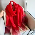 Detail of red silk wool scarf featuring subtle gold metallic threads and mesh splicing - 195CM / Red