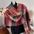 Plaid cashmere scarf with tassels in red and yellow checked pattern for winter warmth - Multicolor Red Yellow Blue Plaid (Type A)