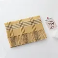 Elegant houndstooth scarf in ginger yellow with black and white plaid and fine tassels - 190cm / Warm Yellow Plaid