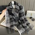 Classic double-layer checkered silk scarf for women in black and gold check pattern - Black