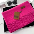 Solid rose pink cashmere-like scarf with fringe detail and premium leather tag - Bright Rose Red