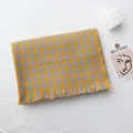 Elegant yellow and grey houndstooth knit scarf with soft tassel edges for winter - 190cm / Yellow Geometric Jacquard