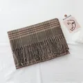 Elegant houndstooth plaid scarf with long tassels in earth tones and soft cashmere feel - 190cm / Retro Camel Plaid