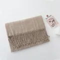 Elegant beige houndstooth scarf with classic brown check patterns and fringe edges - 190cm / Classic Beige Plaid