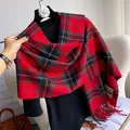 Red plaid scarf with Scottish check pattern and fringe, soft winter cashmere wrap shawl - Classic Red Green Scottish Plaid (Type X)