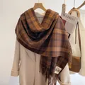 Brown and yellow plaid cashmere scarf with soft tassels for winter warmth - Brown Ginger Coffee Plaid (Type V)