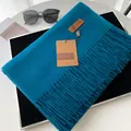 Solid teal faux cashmere scarf for men and women with elegant tassels and brand label - Slate Grey