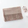 Elegant brown plaid houndstooth scarf for women with soft cashmere feel and tassels - 190cm / Sweet Brown Pink Plaid