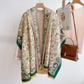 Sciarpa scialle vintage francese floreale in finto cashmere con nappe gialle invernali - Uccello Floreale Francese-Verde