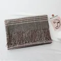 Elegant houndstooth plaid scarf in brown and beige tones with long tassel fringe - 190cm / British Retro Mix Plaid