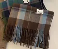Plaid cashmere-feel scarf in coffee blue and dark green with long fringe tassels - Dark Green Coffee Plaid (Type Z)