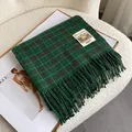 Green and brown plaid cashmere scarf with fringes and minimalist woven label - Green Brown Splicing Plaid (Type I)