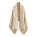 Écharpe épaisse beige aspect cachemire avec motifs chats mignons et franges femme - 190cm / Camel Beige