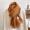 Hollow knit wool scarf in caramel brown with fringe tassels and a boutique label - 190cm / Hollow Caramel