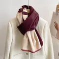 Detail of burgundy and cream cashmere-style scarf with decorative edge stitching - Letter G Pattern Edged Style / Wine Red Purple