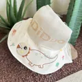 Kids wide brim sun hat with dinosaur pattern and breathable mesh for outdoor UV protection - Off White