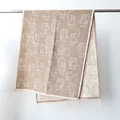 Light brown and cream knit scarf with cute cat patterns and tassel edges - 190cm / Khaki Beige