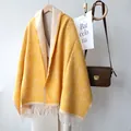 Écharpe jaune en faux cachemire avec motifs de chat et franges pour femmes en hiver - 190cm / Jaune