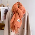 Vibrant orange winter scarf with decorative tassels and soft knit texture for warmth - Conch Orange