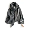 Dark grey cashmere-like scarf with soft fringe tassels and minimalist solid color design - Elegant Grey