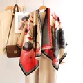 Elegant floral faux cashmere scarf with large flower pattern and handmade leather label - 185*65cm / Water Lily-Rose Red