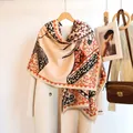 Fall vintage horse jacquard cashmere-feel scarf paired with a stylish beige wool coat - 185cm / Galloping Horse - Orange