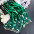 Dark green silk blend scarf with exquisite floral embroidery and shimmering lurex trim - Green