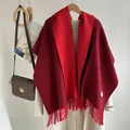Double-sided wool scarf in wine and bright red with soft tassels and elegant finish - Angola Red