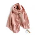 Soft thick light pink cashmere-feel scarf for women featuring fringe tassels and branding - Pink