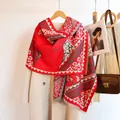 Red horse jacquard cashmere-feel scarf with ethnic geometric patterns and tassel edges - 185cm / Galloping Horse - Red