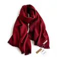 Solid deep red faux cashmere scarf with elegant fringe tassels for winter warmth - Angola Red