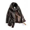Solid brown and tan cashmere-like knit scarf with soft tassel fringe and brand tags - Grey-brown