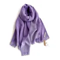 Solid lavender faux cashmere scarf with wavy knit texture and elegant fringe tassels - Lavender
