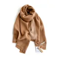 Soft cashmere-feel long scarf in camel brown with elegant fringes and brand tag - Alpaca