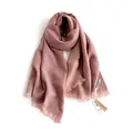 Dusty rose cashmere-like scarf with waffle knit texture and fringed edges - Dust Rose