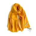 Bright yellow cashmere-like scarf for winter with stylish tassel fringe and soft texture - Turmeric