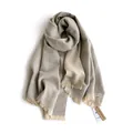 Light gray and beige cashmere-style scarf with elegant tassels and soft woven texture - Grey-Beige