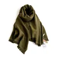 Olive green cashmere-like knit scarf with soft tassel fringe and thick texture - Army Green