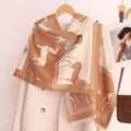 Thick horse pattern cashmere-like scarf shawl with fringe in caramel and cream - Camel Beige